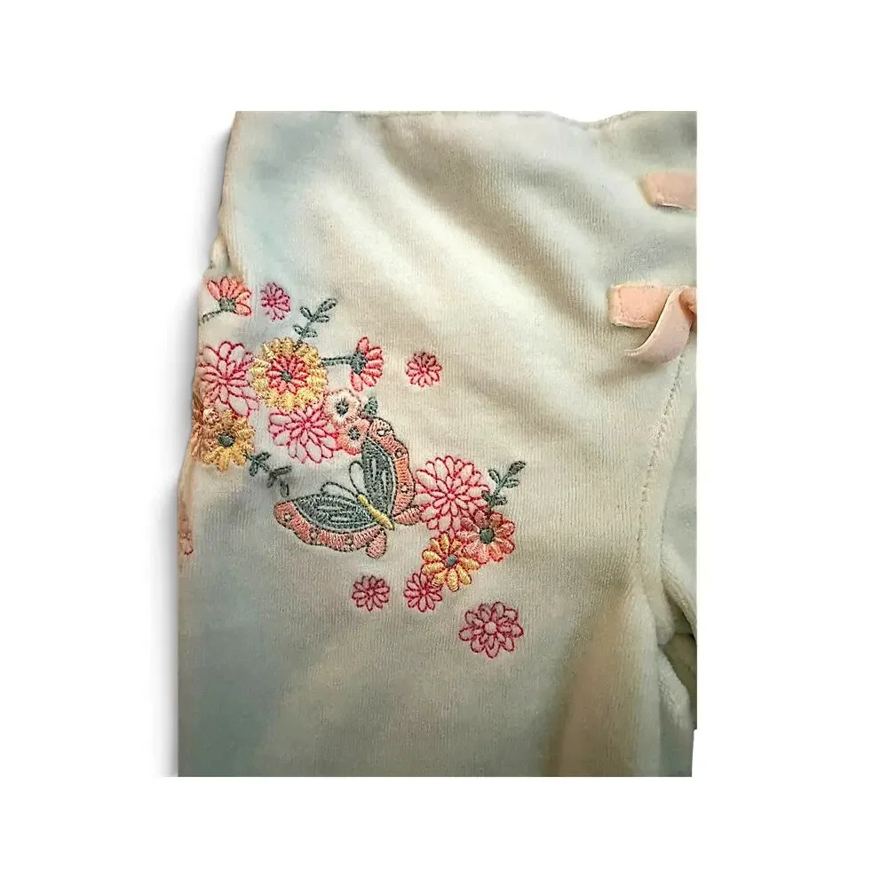 Vintage Baby Togs Embroidered Velour Pants 3–6 Months Butterfly Floral